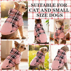 EXPAWLORER Plaid Cat Hoodie - British Style Warm Cat Sweater Shirt with Leash Hole,Pet Clothes Outfits,Winter Coat Apparel for Puppy Cats Girl Boy-Kitten Apparel,Pink L