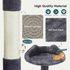 DUMOS 54-inch Indoor Cat Tree Tower –Multi-Level Pet House for Large Cats with 2 Condos, Scratching Posts, Round Platform, Small Ladder, and Toys – Perfect for Cats of All Ages, Navy Blue