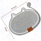 2 PC Cat Scratcher Mat - Natural Cotton Rope Oval Horizontal Scratch Pad (11''x13.7'') with Dangling Ball Toy, Cat Ear Design, Furniture Protector for Floor/Wall, Durable Handmade (Grey, 2 PC)