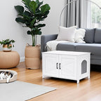 Homhedy Cat Litter Box Enclosure, Wooden Cat Washroom Furniture with Barn Door, Pet House, Fit Most of Litter Box, White