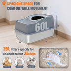 Top Entry Cat Litter Box with Lid, Stainless Steel Enclosed Cat Kitty Litterbox, Top Loading Large Metal High Side Litter Pan Tray Box Enclosure Easy Cleaning Anti-Leakage