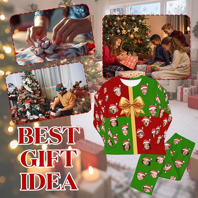 Artsadd Personalized Pajamas with Faces for Women Men Custom Christmas Pajamas Gifts for Family Couple, Funny Photo Pjs