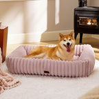 Bedsure ComfyFleece™ Cute Dog Bed for Large Dogs - Washable Furry Puppy Beds, Rectangle Orthopedic Corduroy Fleece Pet Beds with Removable Zipper Cover, 36x27x8inches, Blush Pink