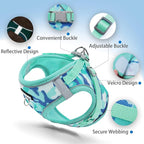 Step in Dog Harness with Leash Set, Adjustable Soft Padded and Breathable Mesh for Medium Sized Dog, Reflective No Pull No Choke Cat Vest Harness, Easy Control Pet Vest, Teal XL
