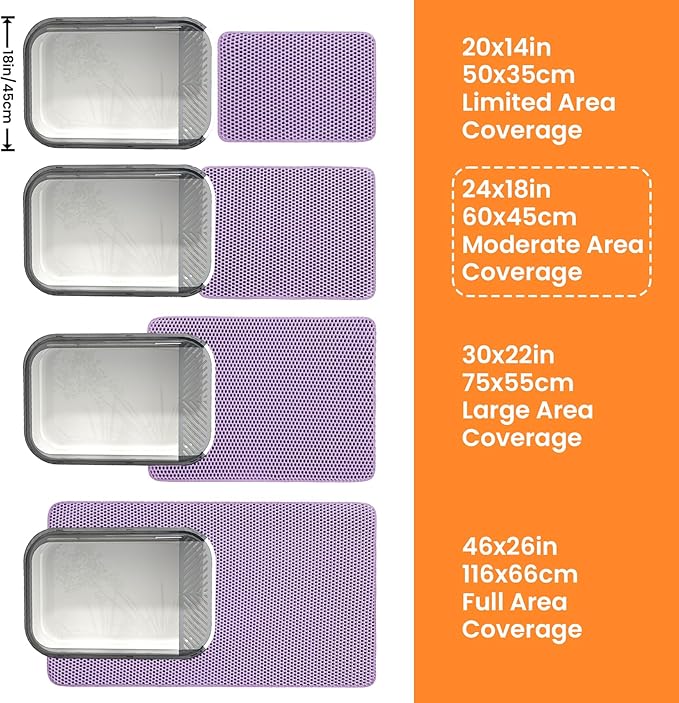 Cat Litter Mat, 24x18 Inches Large Double Layer Honeycomb Cat Litter Trapping Mat, Non Slip Waterproof Urine Proof Cat Litter Box Mat for Floor, Kitty Litter Rug, Cat Supplies, Purple