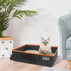 HiCaptain Portable Cat Travel Litter Box, Foldable Litter Box for Travel in Car, Collapsible Toliet Tray Carrier for Small and Medium Cats - Black