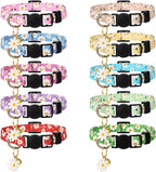 10 Pack Breakaway Cat Collars with Bells Flower Pendants Adjustable Floral Cat Collars Safety Kitten Collar with Bell for Girl Boy Cats