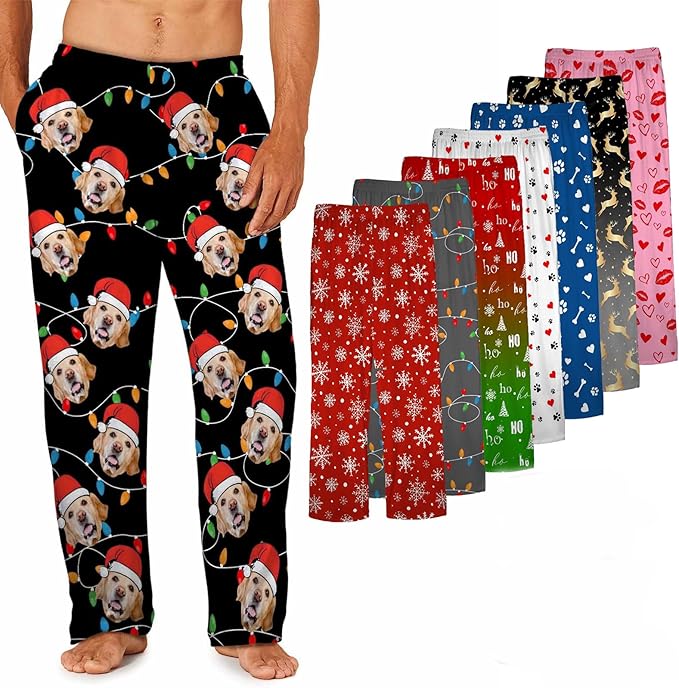 MyPupSocks Custom Pajama Pants for Pet Lover, Personalized Photo Face Printed Pajama Bottoms Sleepwear with Pockets