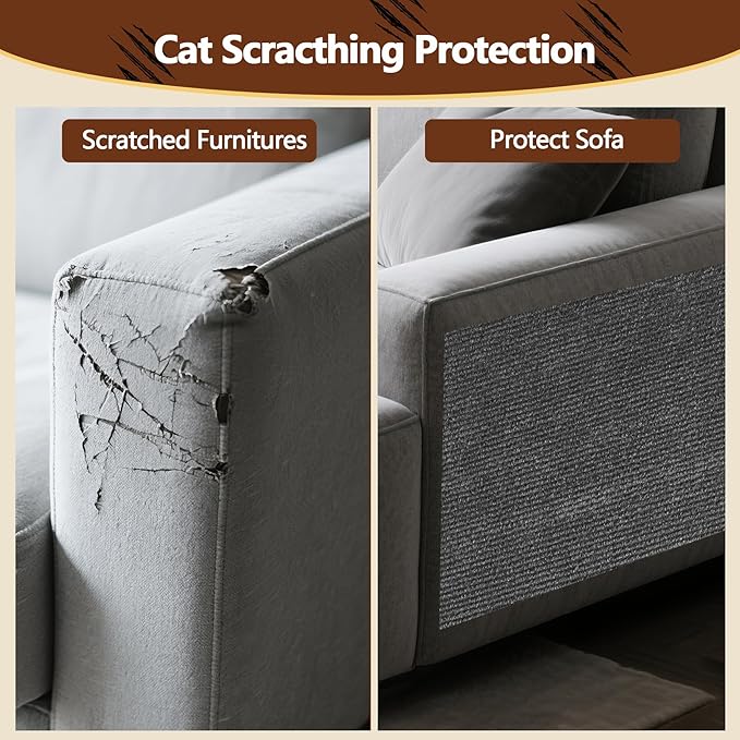 Cat Scratch Furniture Protector, 78.7"x15.8" Self Adhesive Cat Scratch Mat Pad,Cut to Fit DIY Replacement Carpet for Tree,Wall,Bed,Door, Couch Protector (Light Grey)