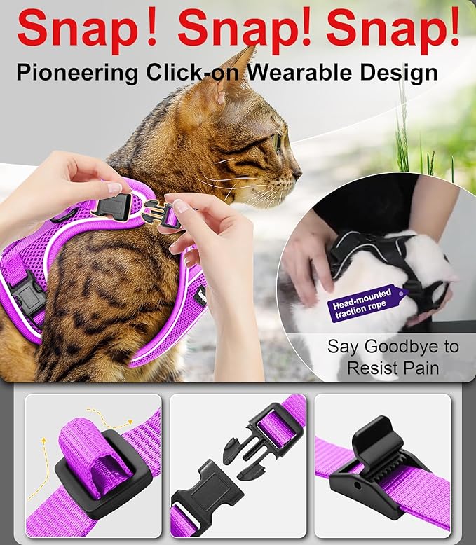 Cat Harness and Leash for Walking Escape Proof Soft Adjustable Cat Leash Breathable Comfortable Vest Easy to Wear Kitten Harness for Outdoor Travel Purple M