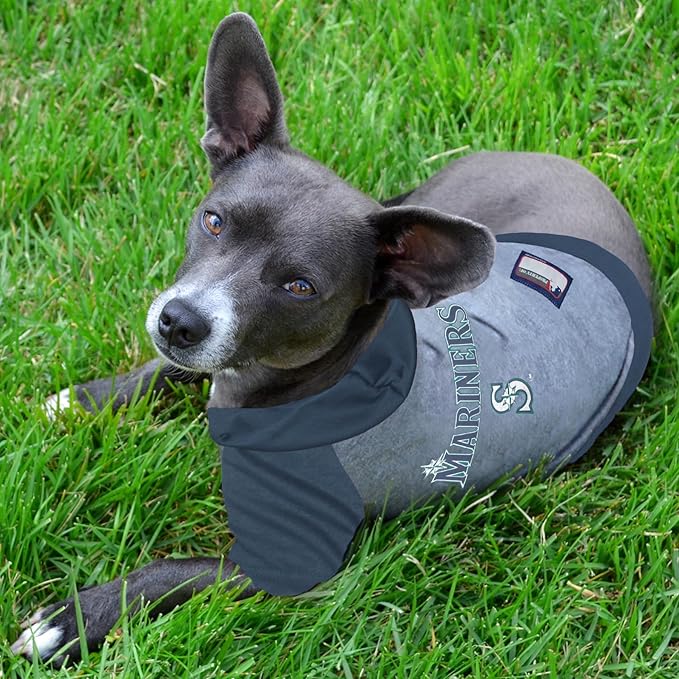 MLB Hoodie Shirt for Dogs & Cats - Seattle Mariners Dog Hooded T-Shirt, Small. - MLB Team Color Hoody Vest for Baseball Fans