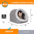 K&H Pet Products Heated Cat Bed - Thermo-Pet Cave for Large Cats, Indoor Heated Pet Bed for Dogs & Cats, Covered Cave Pet Tent, Collapsible, Machine Washable, Safety Listed - 17 X 15 X 13in Gray