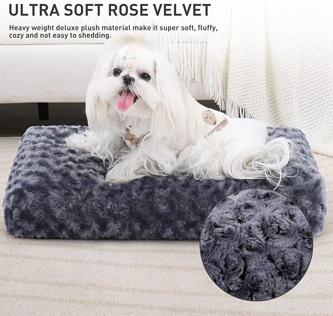 KSIIA Washable Dog Bed Deluxe Plush Dog Crate Beds Comfy Kennel Pad Anti-Slip Pet Sleeping Mat for Large, Jumbo, Medium, Small Dogs Breeds, 17" x 12", Dark Grey