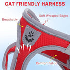 SCENEREAL Cat Harness and Leash Set Escape Proof, Adjustable Soft Air Mesh Kitten Harnesses for Girls Boys Small Medium Big Cats, Reflective Light Travel Pet Walking Vest for Puppy Rabbit, Red L