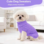 Dog Sweaters Small Dog Clothes Winter Turtleneck Puppy Sweater Warm Pet Cat Sweater Doggy Pullover Outfit with Twisted Design XS~XL(Purple, X-Large)