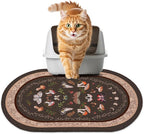 Bienbee Cat Litter Mat, 24" x 15" Litter Box Mat Rug with Non-Slip Bottom,Urine and Water Proof, Easy to Clean Cat Supplies Essentials for Indoor Kitty Kitten Floor, Brown Mushrooms M