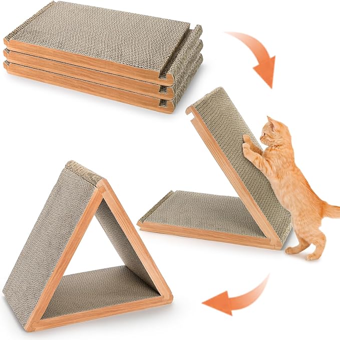 Nicunom 3-Sided Vertical Cat Scratching Post, Cat Scratcher Foldable, Triangle Cat Scratching Board, Multiple Angle Scratch Pad, 6 Usable Sides Recyclable Cat Scratcher Cardboard for Indoor Cats