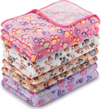 Tatuo 4 Pcs Dog Blanket for Pet Cat Blankets Indoor Puppy Teething Stuff Toys Paw Print Fleece Soft Blanket Sleep Mat for Guinea Pig Cage(White, Coffee, Pink, Purple,Large(36 x 36 Inch),Square)