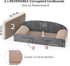 FUKUMARU 26 Inch Cat Scratcher Bed, 2 Reversible Cardboard Cat Scratch Pads Refill for Indoor Cats, Durable Large Cats Scratching Bed Sofa Couch Lounger with Fun Toys, Furniture Protector, Grey
