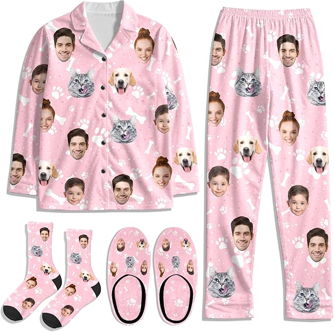 Artsadd Custom Pajamas for Women Men Family, Personalized Face Pjs Pajama Pants, Funny Pet Photo Loungewear Sleepwear Jammies