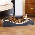FUKUMARU Cardboard Cat Scratcher Bed, Extra Long 29.1 Inch Cat Scratch Bed Couch Indoor, Natural Felt Multifunctional Cats Scratching Lounger, Horizontal Kitten Cats Scratch Pad with Ball Toy, Black