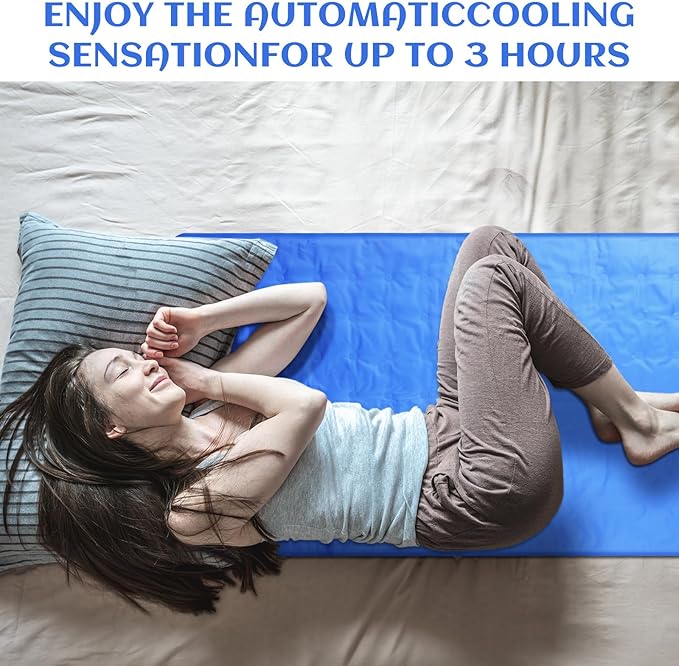 Cooling Pad Mat for Sleep Cooling Mattress Pad Gel for Bed, Relieve Pain, Summer Hot Flashes, Adult, Pets, No Water or Electricity Required(Blue,48 x 28 Inch)