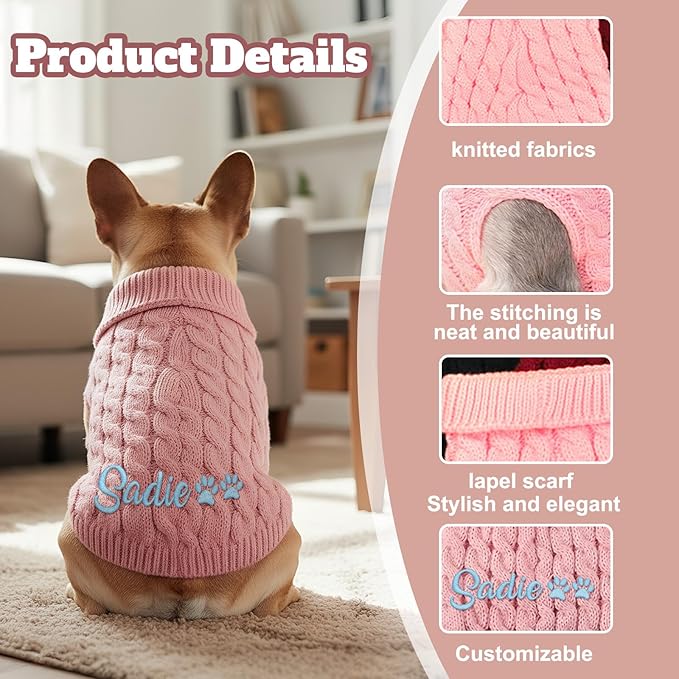 Custom Dog Sweater with Embroidered Name Personalized Knitted Winter Clothes for Small Medium Large Dogs Soft Pet Sweater for Cats Girl Boy Christmas Birthday Gifts