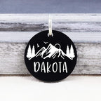 Ultra Joys Stainless Steel Pet ID Tag Dog Name Tags Personalized Front and Back Engraving, Customized Dog Tags and Cat Tags, Optional Engraved on Both Sides, Round Tag w/Mountain on Top Design, Small