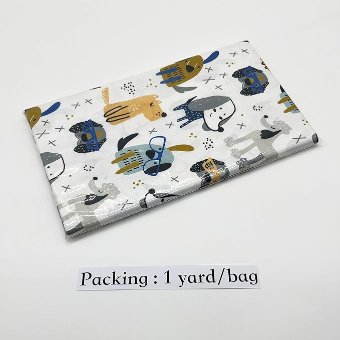 1 Yard (Pre-Cut) 43" x 36" (109cm x 92cm) Premium Floral Cotton Quilting Sewing Fabric, DIY Sewing Patchwork Supplies for Face mask Clothing Handmade Craft&Home Decoration (Cute Dog 1)