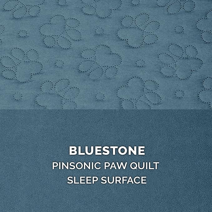 Furhaven Cooling Gel Dog Bed for Large/Medium Dogs w/ Removable Bolsters & Washable Cover, For Dogs Up to 55 lbs - Pinsonic Quilted Paw L Shaped Chaise - Bluestone, Large