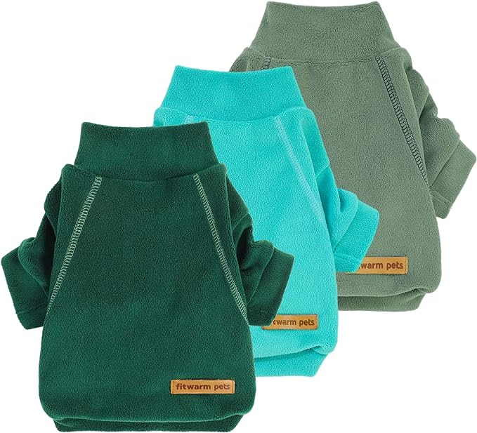 Fitwarm 3 Pack Fleece Sweater - Turtleneck Dog Sweatshirt, Cat Apparel, Dark Green, Teal Green, Olive Green, Large