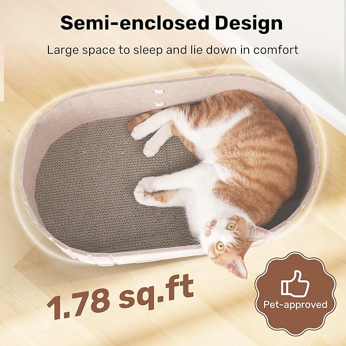 FUKUMARU Cat Scratcher, 24 Inch Sofa Shape Cat Scratching Bed, Reversible Detachable Cats Scratching Board, Round Cats Scratch Pads Refill Indoor, Beige