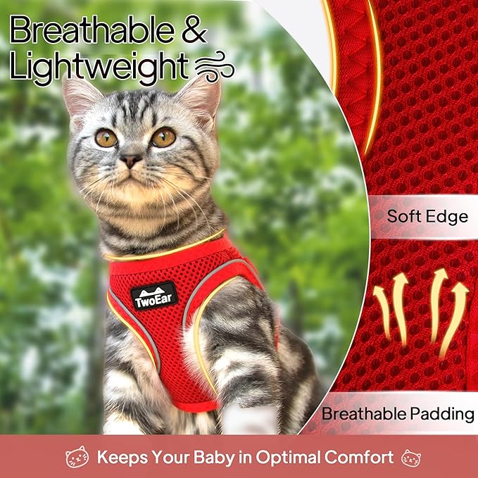 TwoEar Dog Vest Harness Reflective, No-Pull Pet Harness Easy Control with Breathable Mesh, Soft Puppy Step-in Harness No-Choke for Outdoor Walking, Training for Small Dogs, Cats(XS, Red)