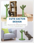 Made4Pets 34" Tall Cat Scratching Post, Cactus Cat Scratcher Kitten Scratching Posts for Indoor Cats Adults Claw Scratch with Sisal Rope, Vertical Green Cat Tree with Dangling Ball for Kitties Large