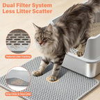 2PACK Stainless Steel Cat Litter Box with Lid, XL Metal Litter Box, Extra Large Litterbox for Big Cats, High Sided | Easy Cleaning | Odor-Free Includes Scoop and Mat