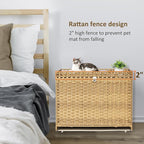 Cat Litter Box Enclosure with Soft Litter Mat; Hidden Cat Washroom Furniture with Door; Handwoven Rattan Kitten House with Large Space; Pet Crate for Living Room, Bedroom, Balcony (Natural)