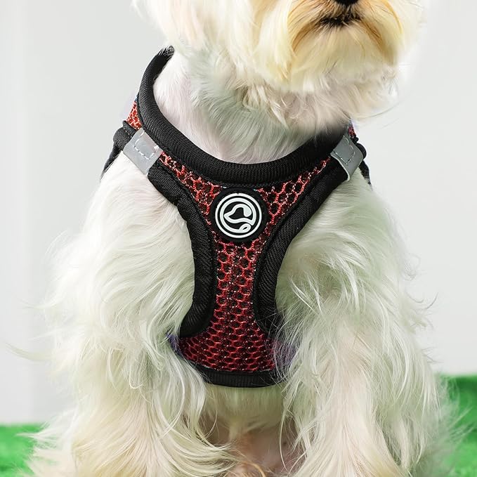 Dog Harness for Medium Dogs Chihuahua Harness Tiny Dog Harness for Cats Dogs Adjustable Reflective Pet Harness Small Cat Harness (Red, Medium)