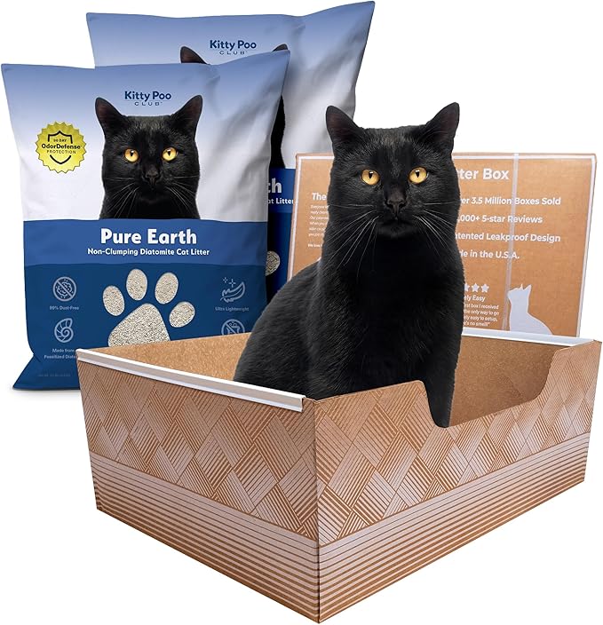 Kitty Poo Club Leakproof Disposable 2-Pack Cat Litter Box with 2 Bags Diatomite Litter | Superior Odor Control & Recyclable Design | Perfect for Travel, Multi-Cat Homes & Daily Use