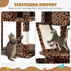 SHA CERLIN 81in Multi-Level Tall Cat Tree Tower for Indoor Kitties/Larger Cat Condo Furniture with Hammock/Cozy Pussycat Perches/Sisal Scratching Posts/Pet House/Wide Base/Leopard Print