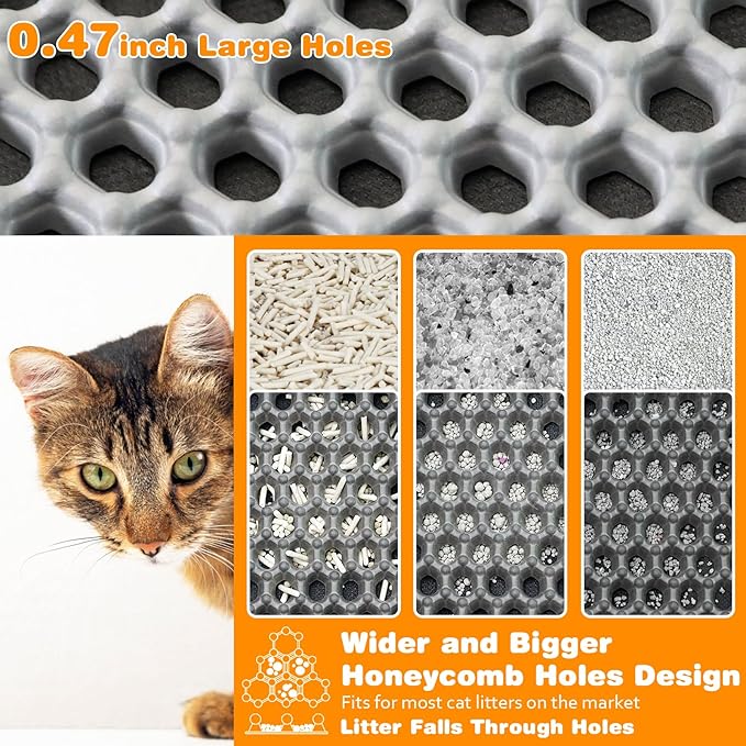 Waterproof Cat Litter Mat, Double Layer EVA, Odor-Free Large Grid, Urine Proof, Easy Cleanup (Pink, 12 x 18)