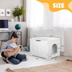 ZENY Wooden Cat Litter Cabinet, Hidden Litter Box Enclosure, Modern Storage Bench with Divider, Fit Most Boxes - White