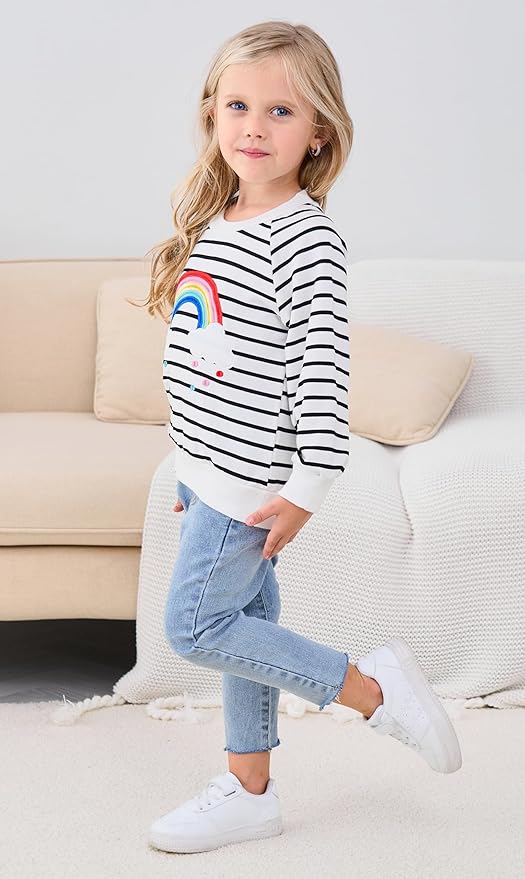 RETSUGO Toddler Baby Girls Sweatshirts Casual Pullover Crewneck Winter Long Sleeve Tops Shirts Clothes 3T-8T