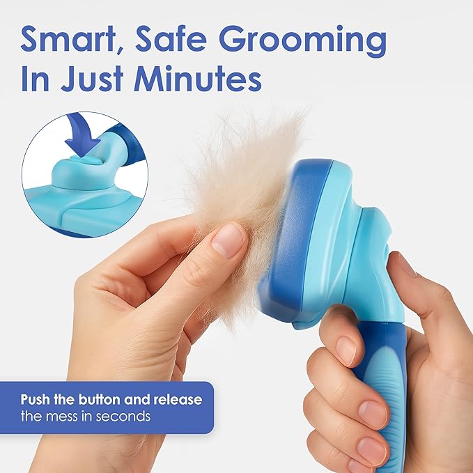 American Kennel Club-Self-Cleaning Slicker Brush for Dogs & Cats |Pet Grooming Brush |Removes Loose Hair, Mats & Tangles | Gentle Deshedding Tool for All Coat Types | Skin Friendly & Easy-Clean Design