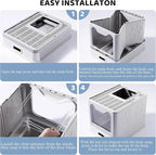 Enclosed Cat Litter Box with Lid Top Exit Covered Metal Stainless Steel Litter Box Leak Proof & Odorless Easy to Clean Including Cat Litter Scoop and Litter Mat