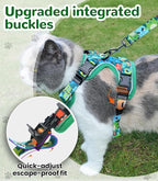 Halypet Cat Harness and Leash Set for Walking, Escape Proof Adjustable Vest Harness with 3-in-1 Integrated Buckles, Easy Control Soft Breathable Mesh with Reflective Strips for Cats, M, Green Monster