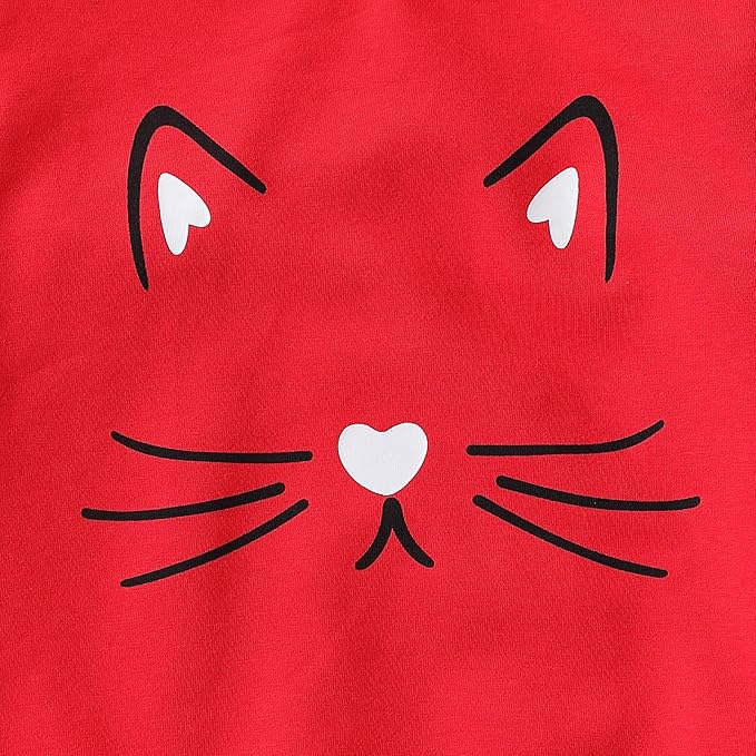 4-8T Toddler Girl Clothes Cat face print Short Sleeve Top+Pants Outfits Girl Spring and summer 2-Piece Set