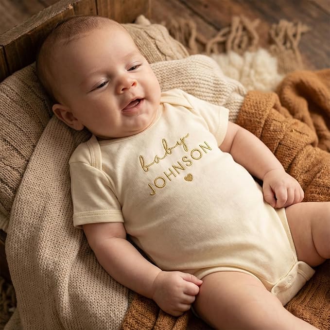 COUPLEHOODIES Personalized Baby Onesie Bodysuit – Custom Embroidery Gift for Pregnancy Reveal Baby Shower or First Grandchild