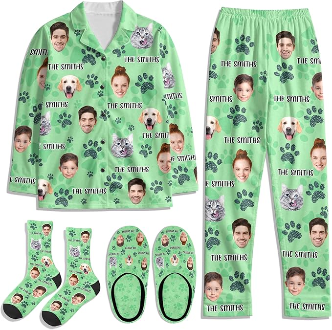 Artsadd Custom Pajamas for Women Men Family, Personalized Face Pjs Pajama Pants, Funny Pet Photo Loungewear Sleepwear Jammies