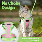 rabbitgoo Cat Harness and Leash Set, Escape Proof Soft Adjustable Vest Harnesses for Outdoor Walking, Easy Control Breathable Kitten Jacket with Reflective Strips, Pink & Light Green, M