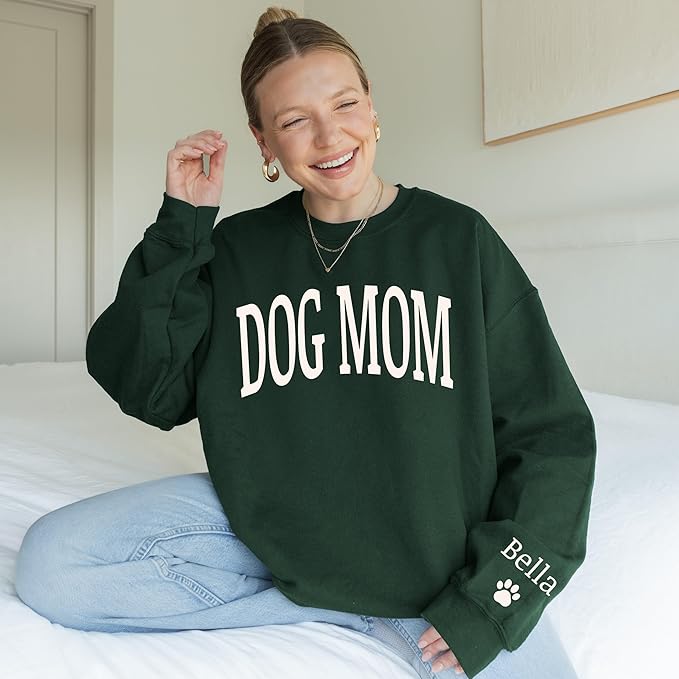 moonloom Dog Mom Sweatshirt, Animal Lover Gift, Custom crewneck with pet name on sleeve